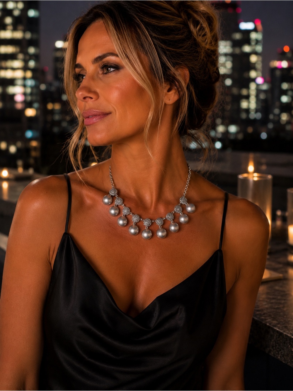 Matte Silver Pop Bubble Necklace With Marcasite Beads